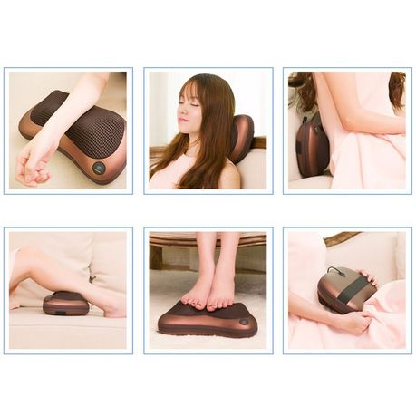Six ways to use the massage pillow: behind the back, behind the neck, on the lap, under the legs and under the feet