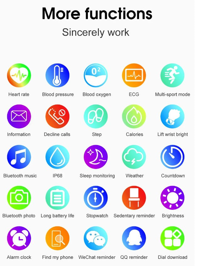 Han Tianxia Smart Sports Health Watch – IP68 Waterproof, Heart & Fitness Tracker, 7-Day Battery- White