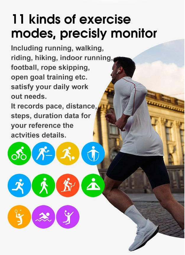 Sports Health Smartwatch with ECG, Heart Rate, Blood Oxygen and 1.4-Inch HD Display - Black