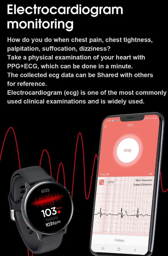 Sports Health Smartwatch with ECG, Heart Rate, Blood Oxygen and 1.4-Inch HD Display - Black