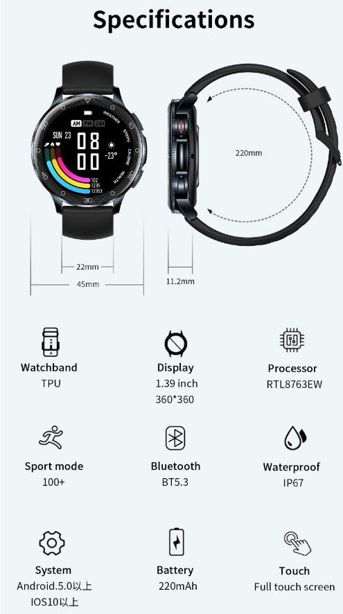 Corewell Collective Smartwatch D9 1.39 HD Large Screen - White