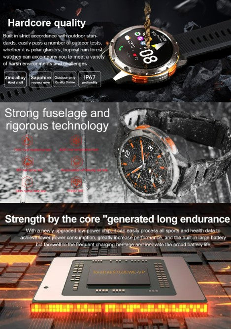 AK59 Smart Watch HD AMLOED Screen w/ health monitoring - Silver Steel Strap