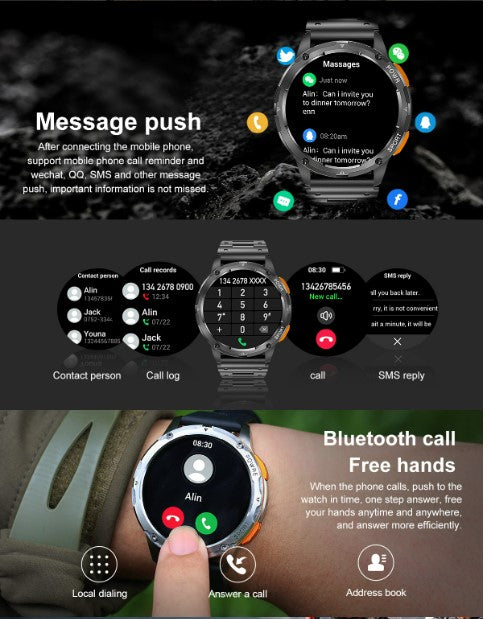 AK59 Smart Watch HD AMLOED Screen w/ health monitoring - Silver Steel Strap