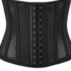 Black waist trainer with mesh panels on a white background