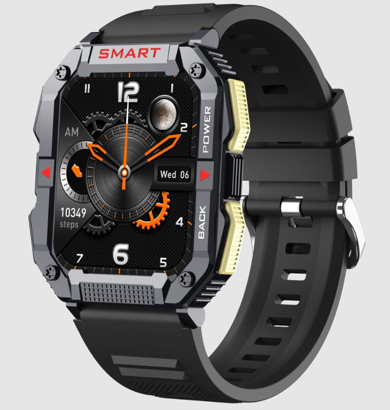 Smartwatch with a black strap on a light gray background