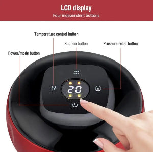 Control panel of cupping massager device with labelled buttons and an LCD display - four indepedent buttons
