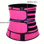 Pink and black waist trainer with measurements on a white background