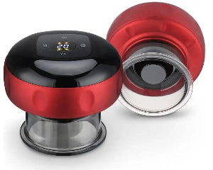 Red and black cupping massager devices on a white background