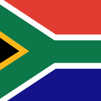 Flag of South Africa with a red, green, yellow, and blue design.