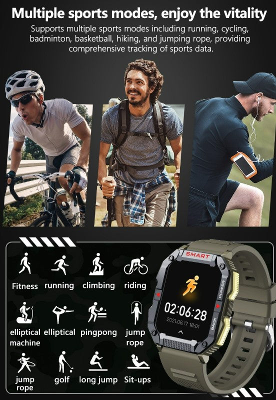 Smartwatch with sports modes displayed on a dark background