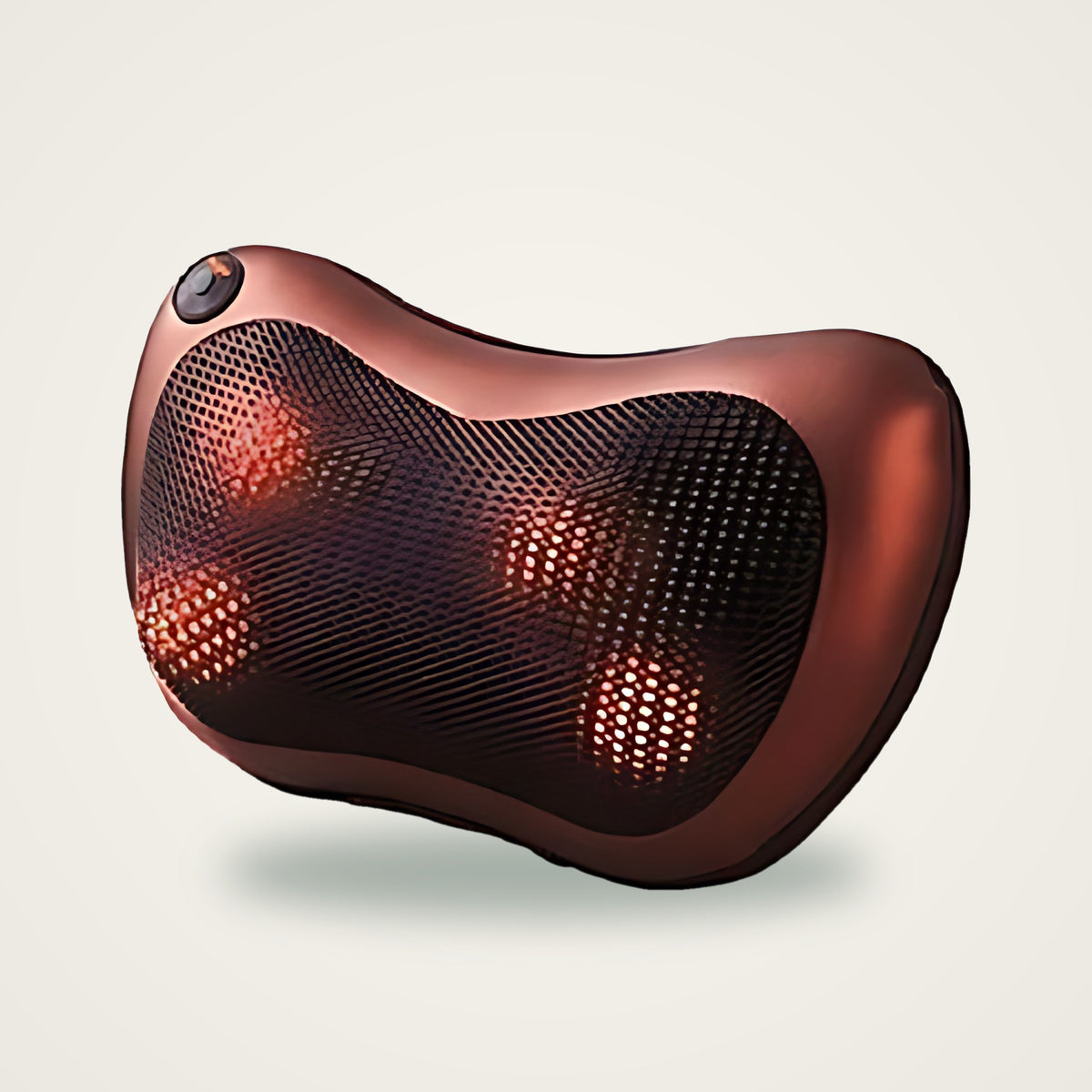 Car & Home Massage Pillow with the four massage nodes lit, three-quarter view on ivory