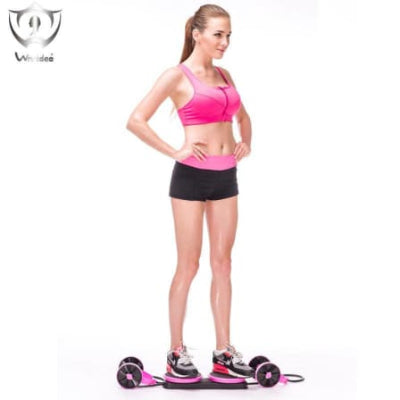 Multifunctional Health Abdomen_ Home exercise equipement lady wearingpink and equipment is pink