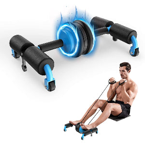 Fitness equipment with a man using it on a white background
